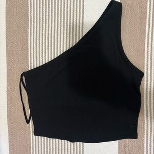 PINK Victoria's Secret Black One-Shoulder Ribbed Crop Top